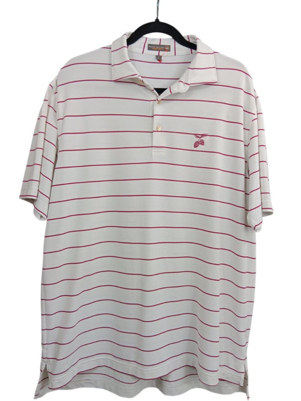 PETER MILLAR SUMMER COMFORT Polo Shirt Men's White Stripe Size L Golf Stretch